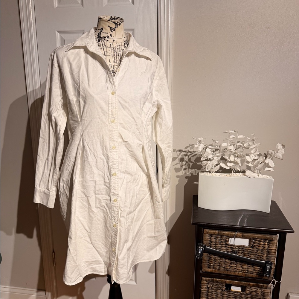 NWOT GAP Cotton Long Sleeve Shirt Dress Button under slip Sz L coastal tailored